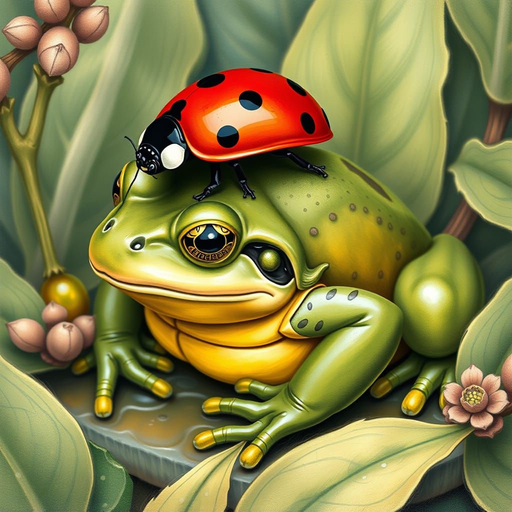 Ladybug and Frog in Beatrix Potter Style