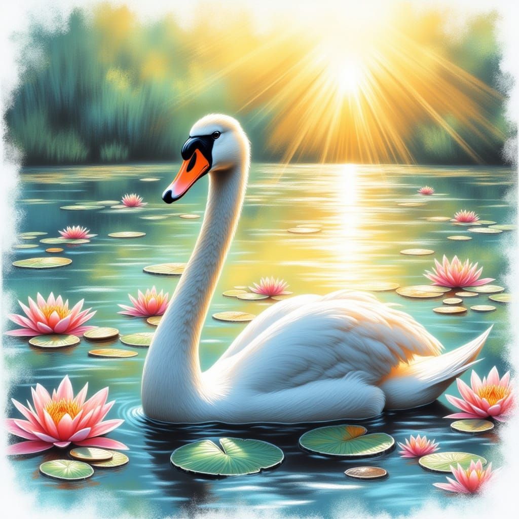 Serene Swan in Whimsical Watercolour Oasis