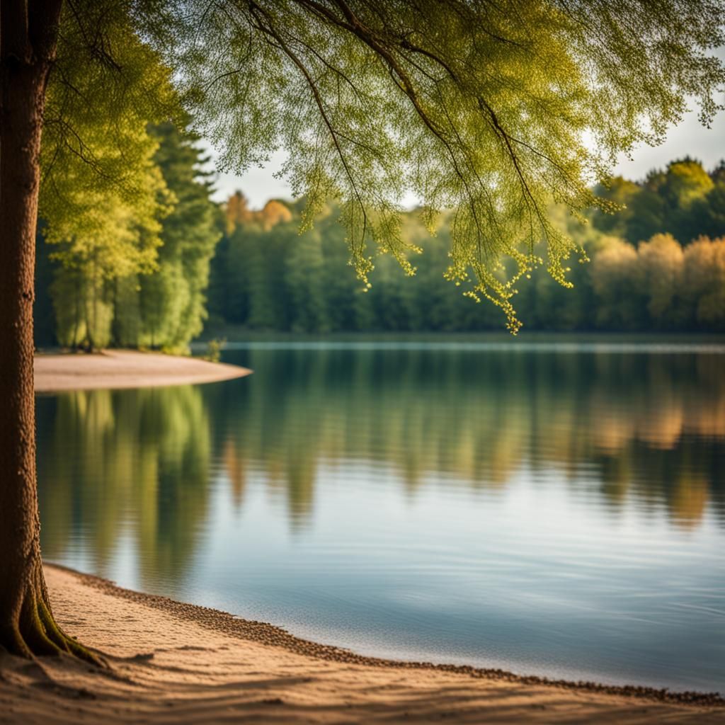Lakeside View with Sandy Shore in Natural Light