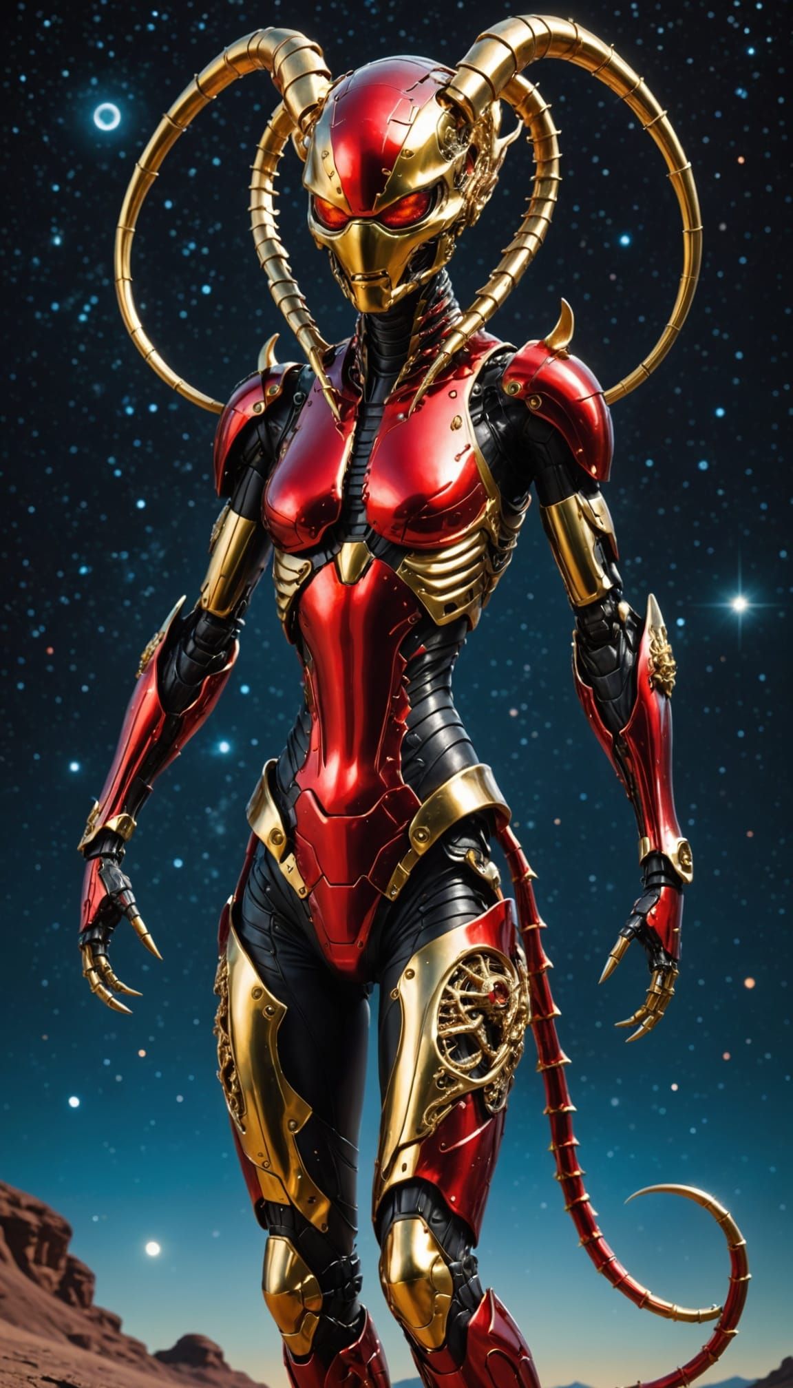 Cyborg Scorpion Goddess in a Celestial Landscape