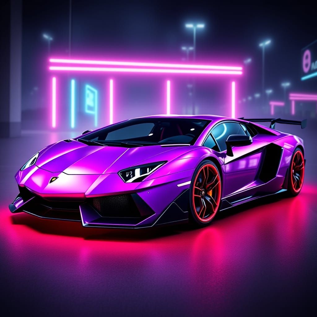 Purple Lamborghini Huracan in Neon Glory