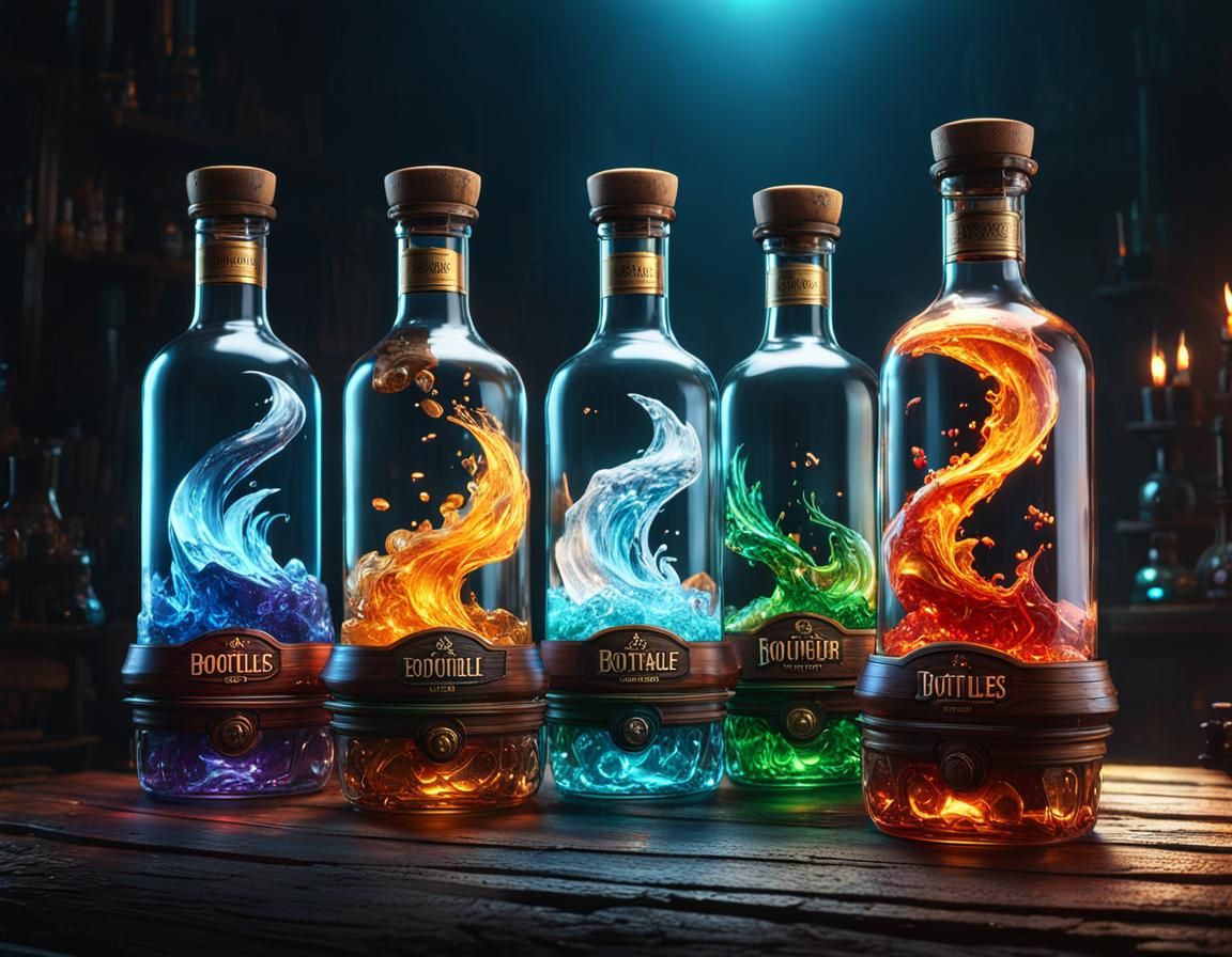 Elemental Ghostpunk Figures in Bottles: CGI Rendering