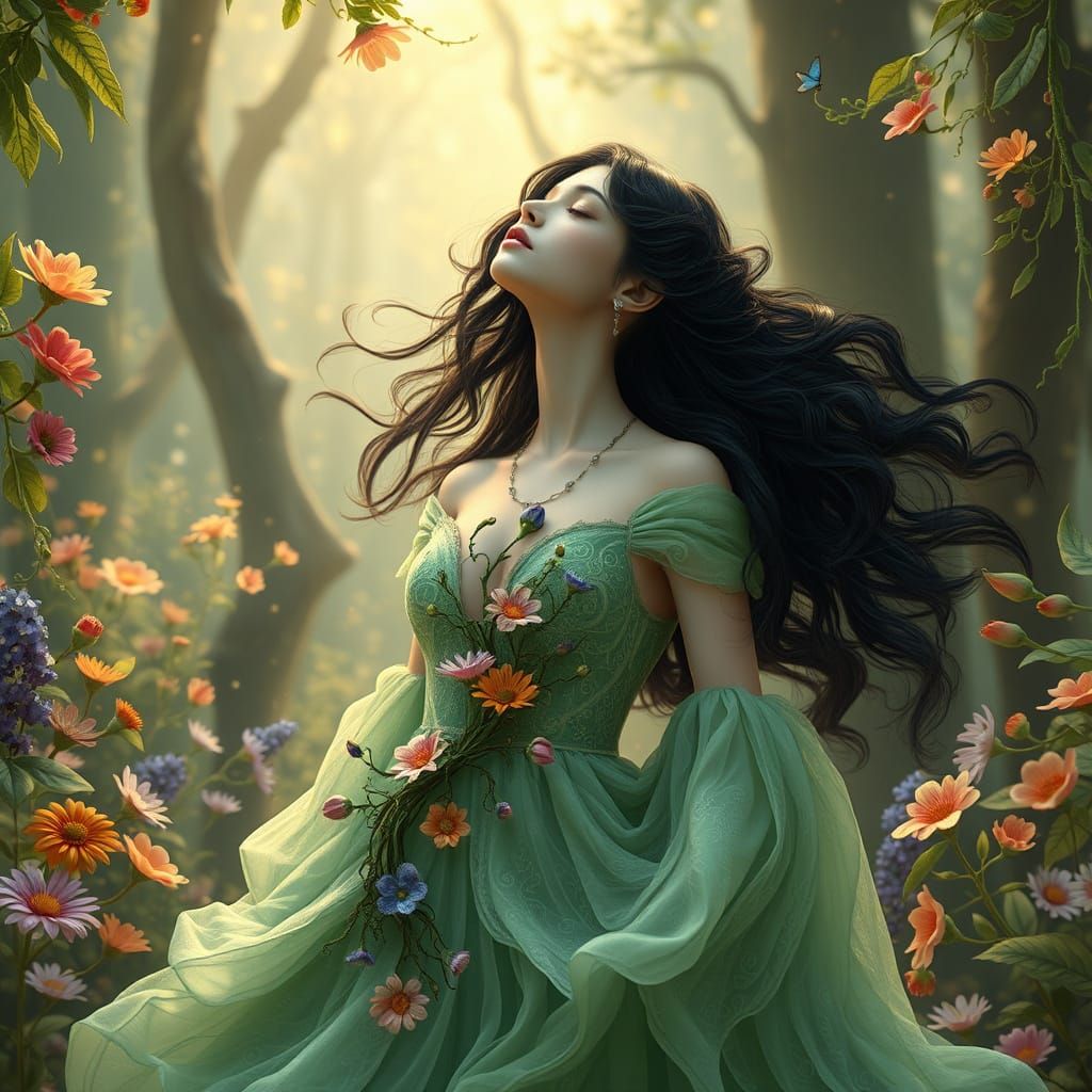 Enchanted Forest Goddess in Art Nouveau Style