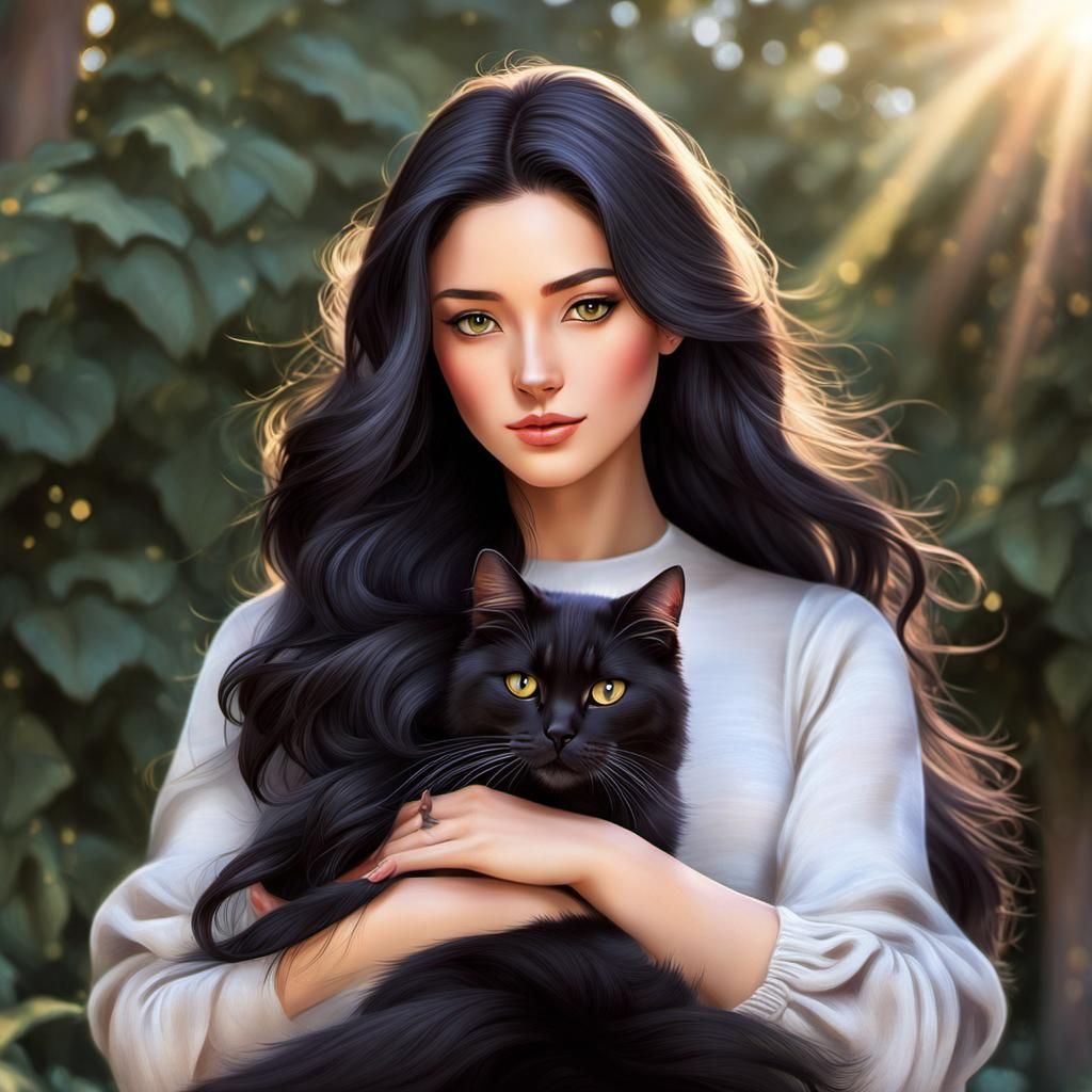 Girl with Cats Relaxing on Porch in Sunlight