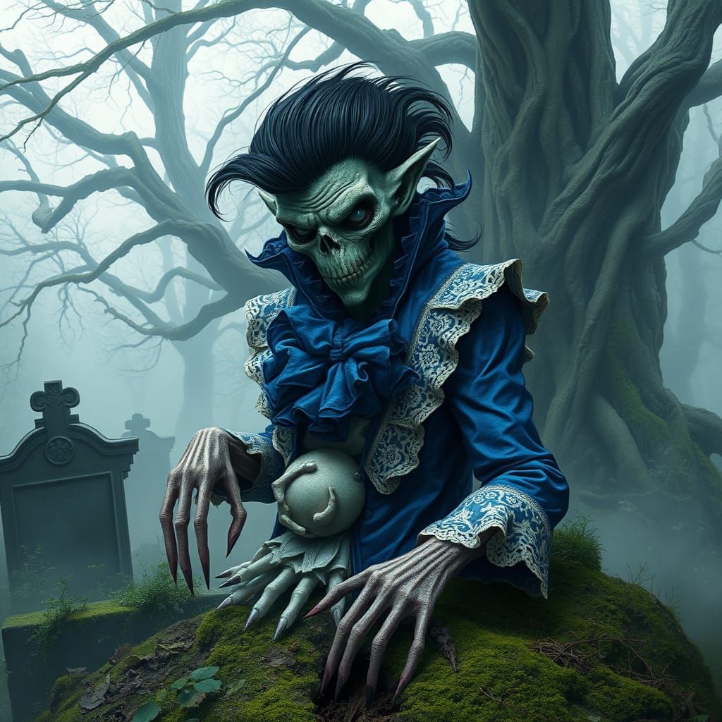 Ghoul Rises from Graveyard in Hyperrealistic, Psychedelic Ar...