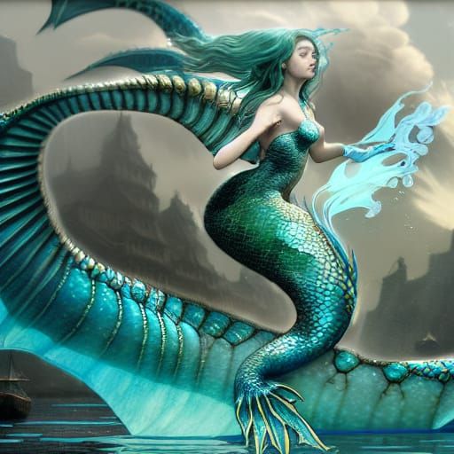Aqua Dragon Mermaid in Mythical Kingdom
