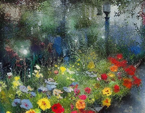 Sunlit Garden in Dark Backyard: Watercolor Style