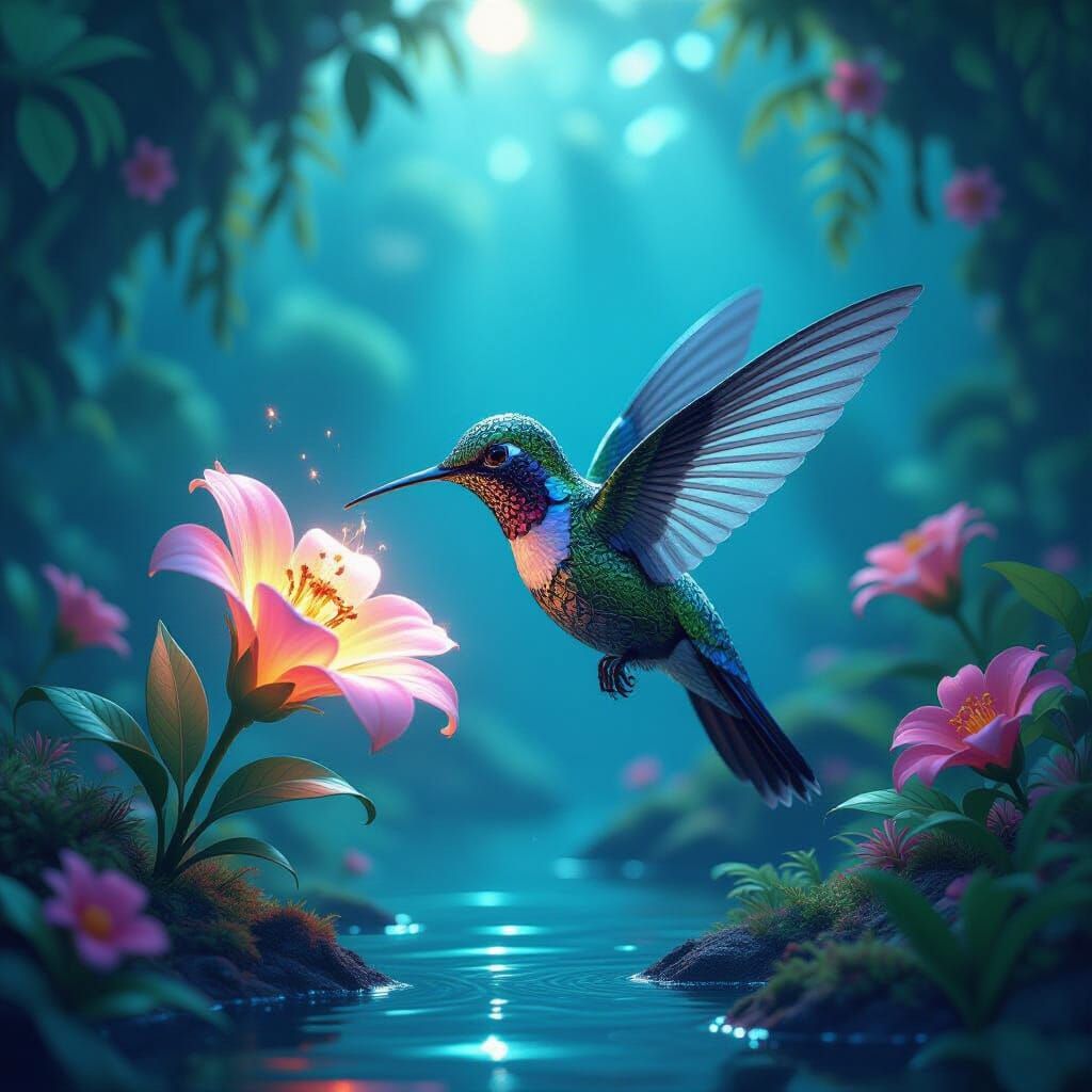 Biomechanical Hummingbird in Underwater Oasis