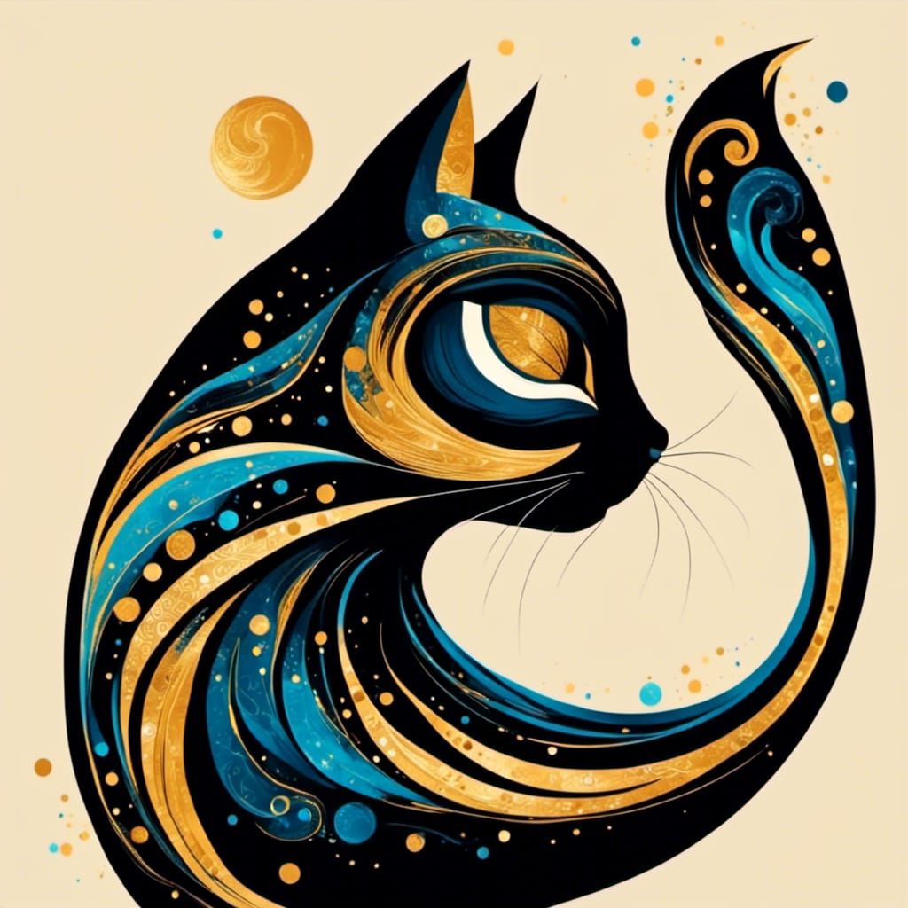 Hyperreal Black Cat in Abstract Art Style