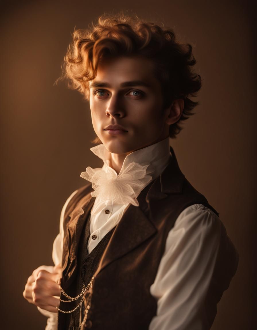 Young Man with Glowing Aura in Victorian Outfit