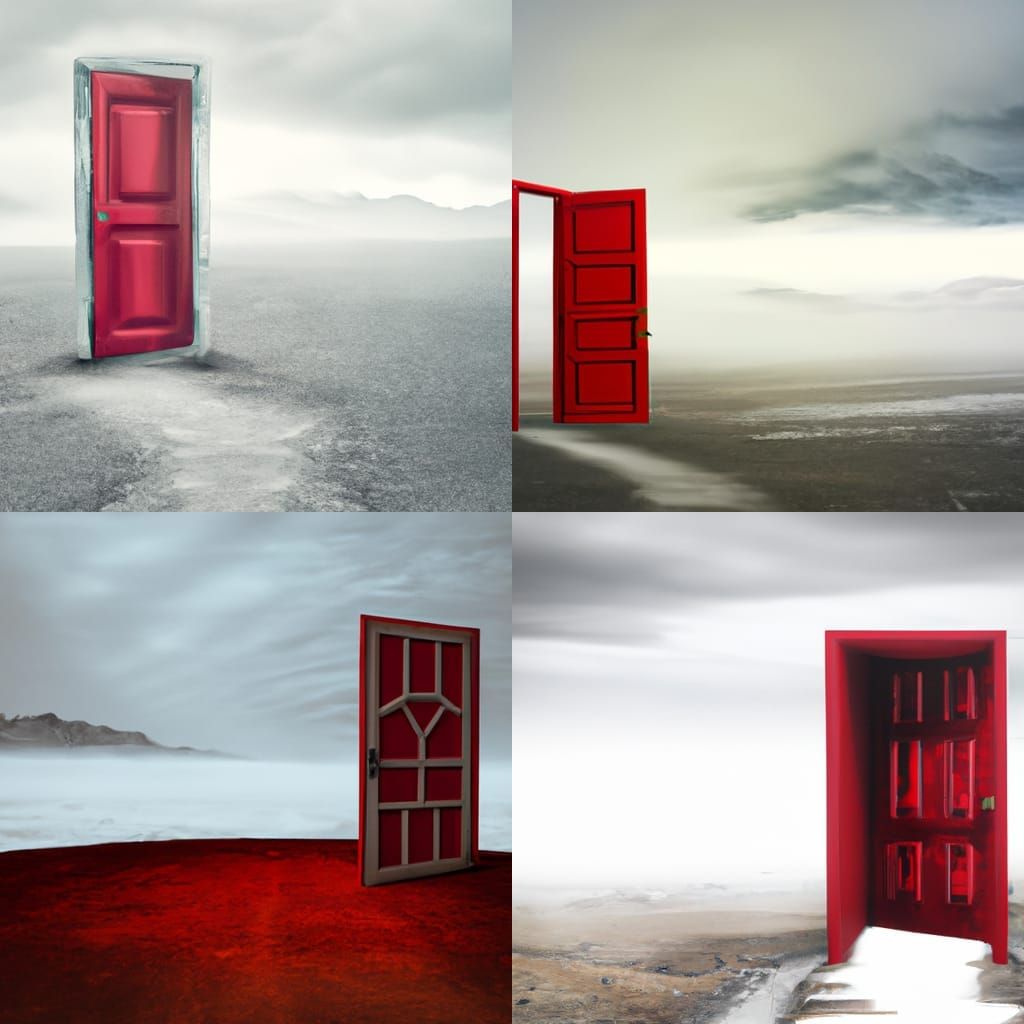 Eerie Red Door in Empty White Void