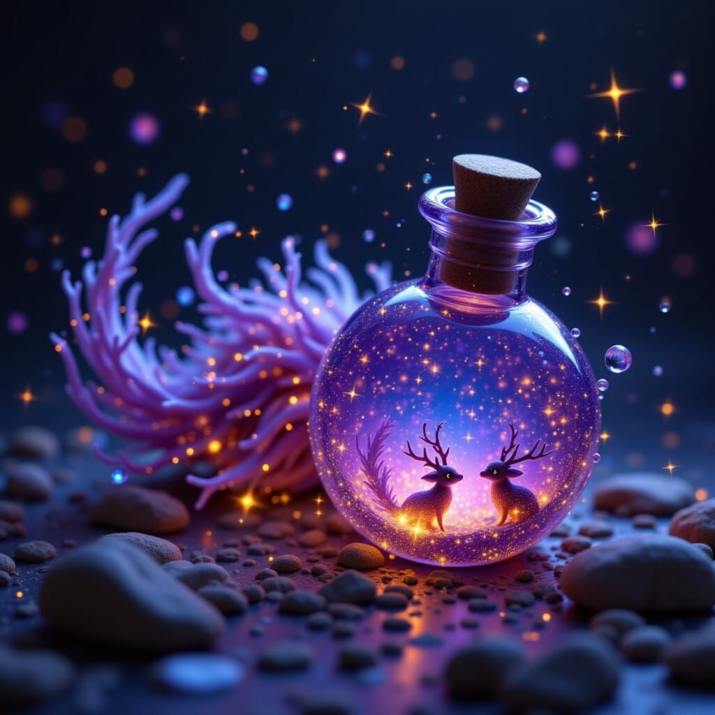 Mythical Creatures Emerge from Shattered Bottle in Ethereal ...