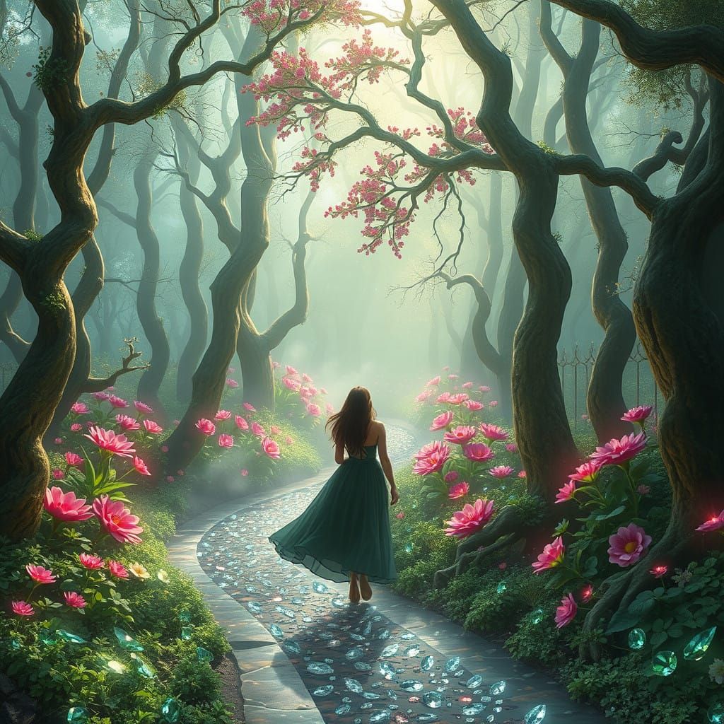 Emerald Forest Dreamscape with Ruby and Sapphire Jewels