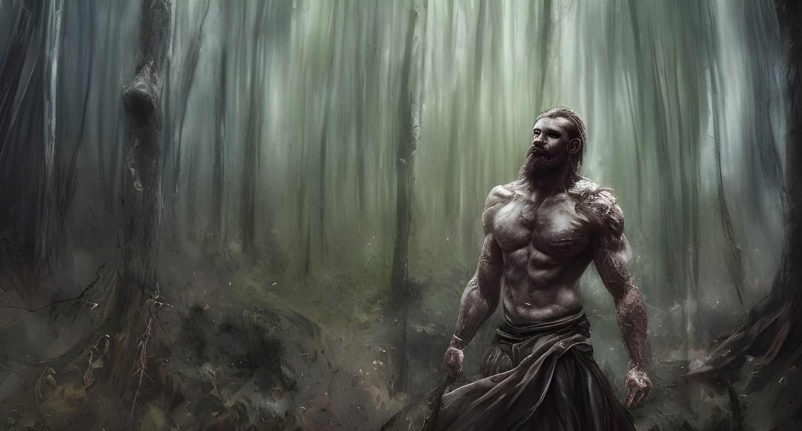 Detailed Celtic Warrior in Forest, Hyper-Realistic Digital A...