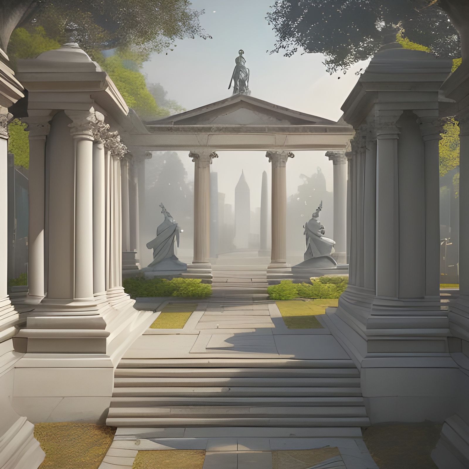 Palladian Garden Path with Statues and Temples
