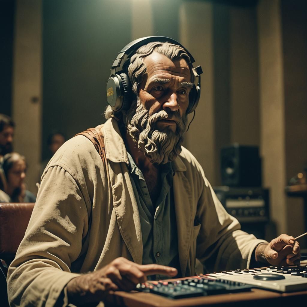 Cinematic Plato Listens to Music: Film Still