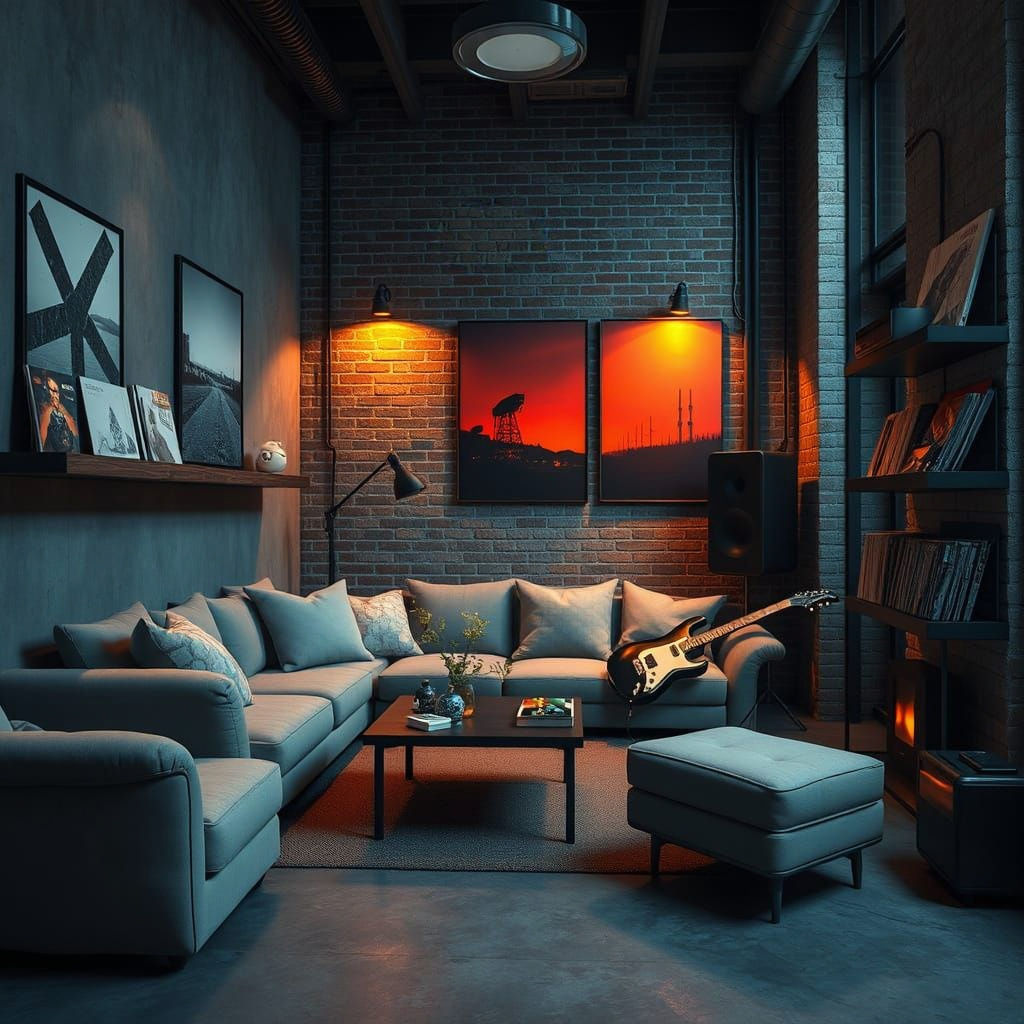 Industrial Chic Oasis: A Guitarist's Intimate Retreat