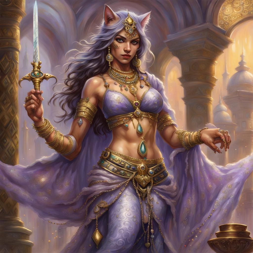 Female Tabaxi Belly Dancer in Ethereal Fantasy Style