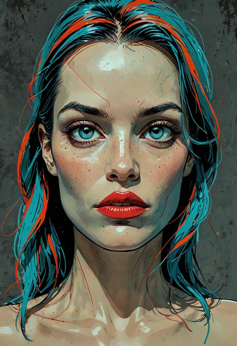 Vibrant Portrait in Comic Book Style with Bold Black Lines