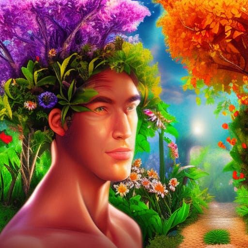 Hyperrealistic Adam and Eve in Eden