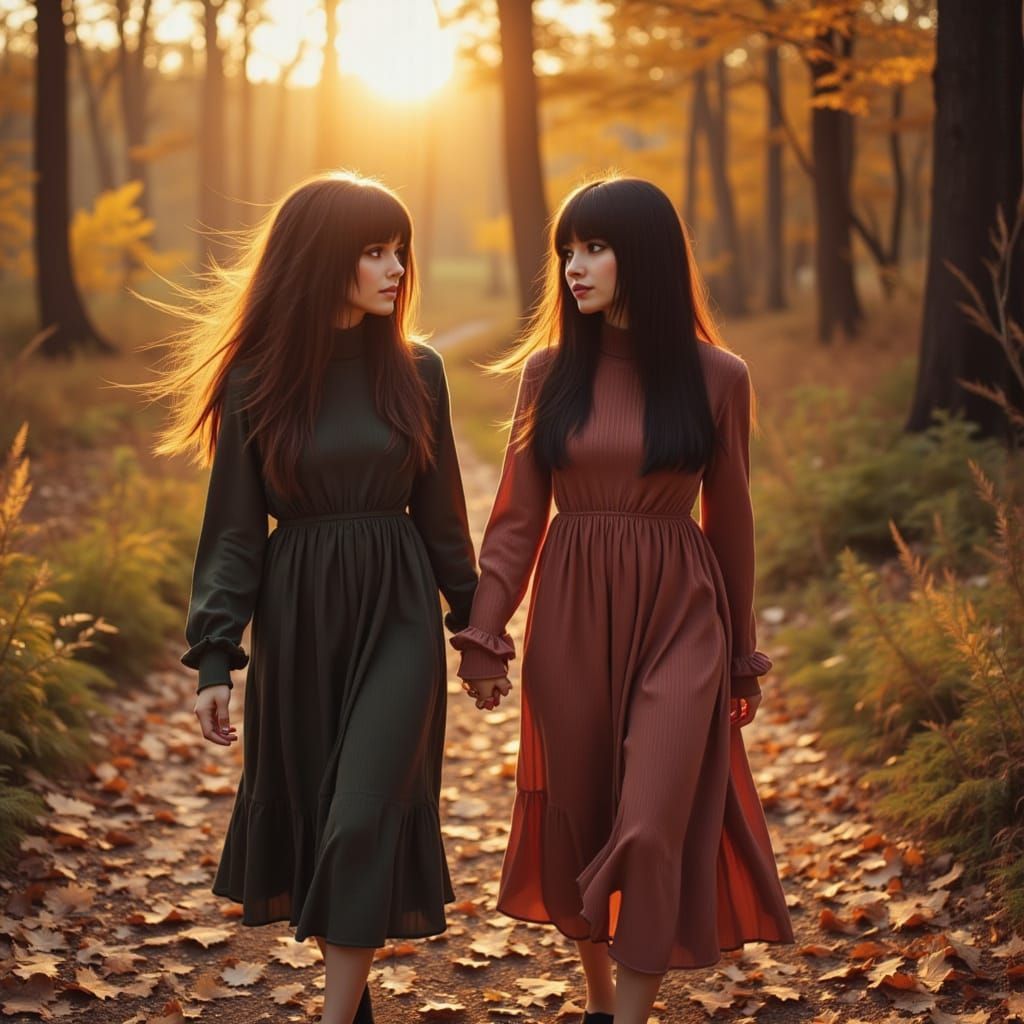 Emo Girls Autumn Nature Walk in Turtle Necks