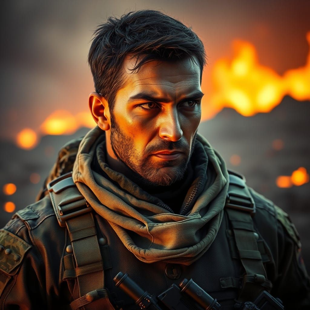 Resolute Soldier in Gritty Post-Apocalyptic Landscapes