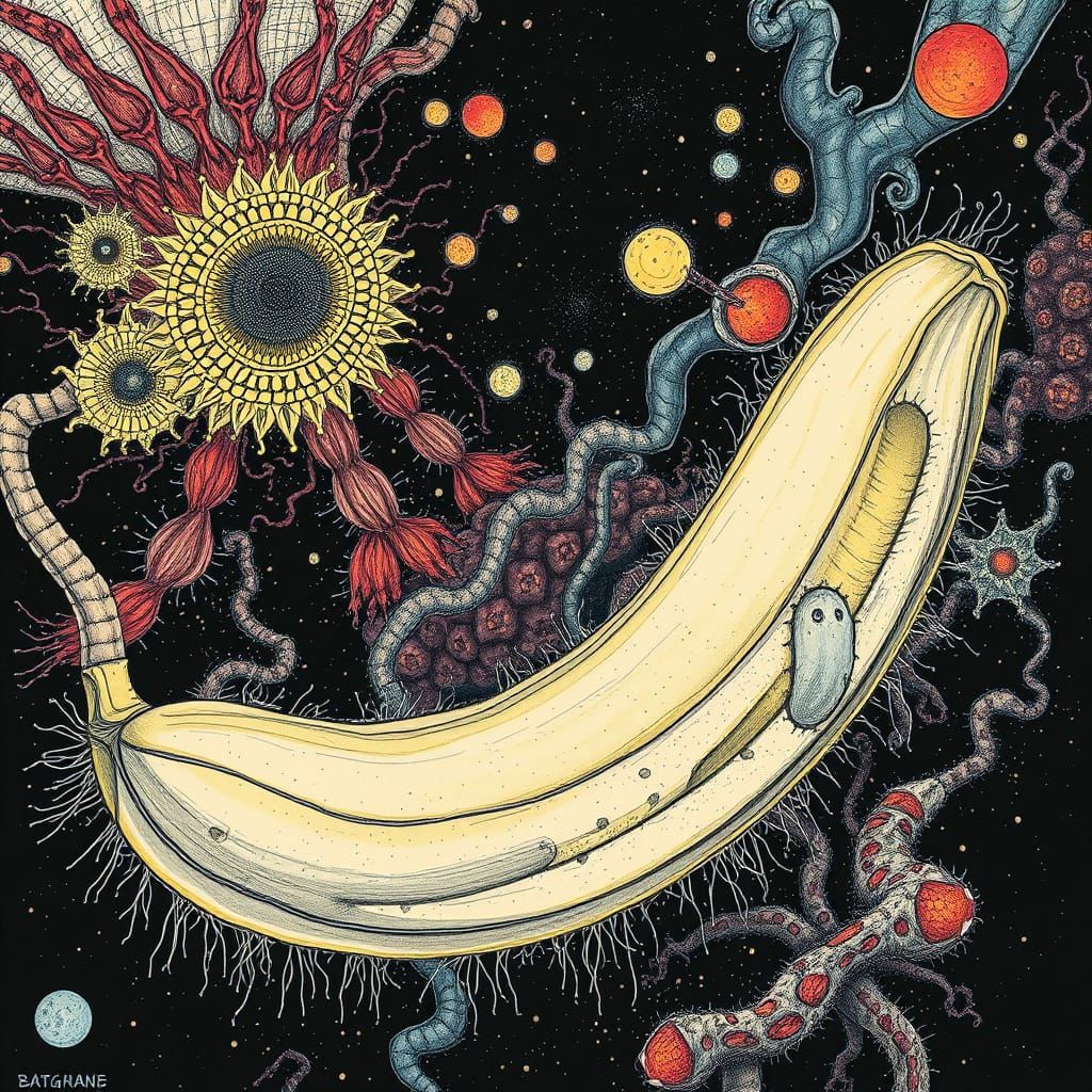 Ethereal Banana Landscape in Meticulous Cubist Style