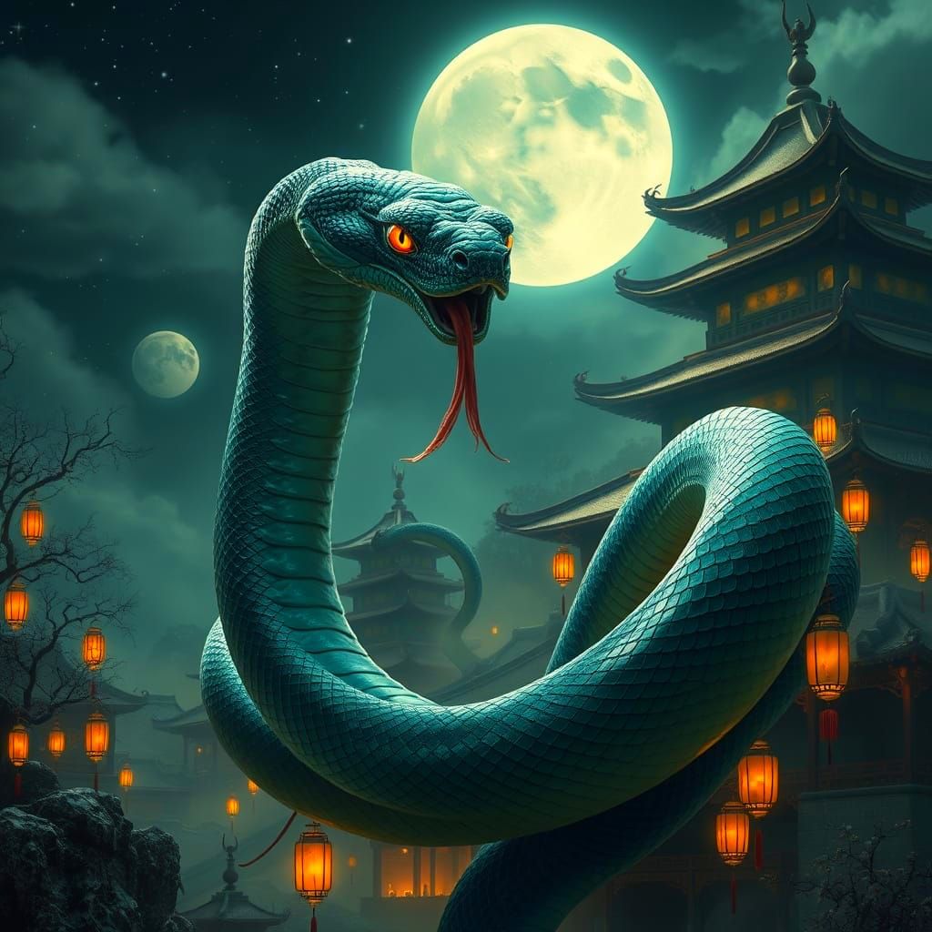 Mystical Serpent Uncoils Through Shaolin Temple Twilight