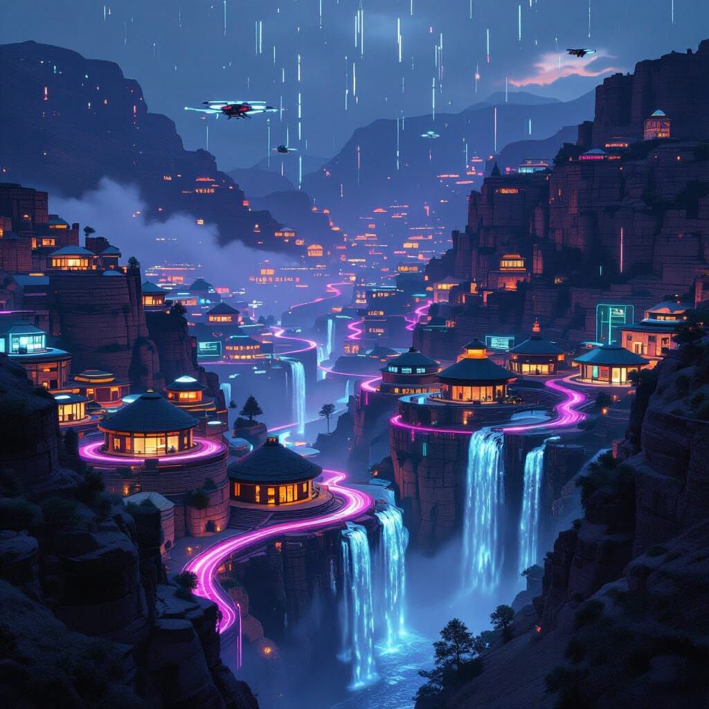 Futuristic Lesotho City Blends Tradition with Cyberpunk Neon