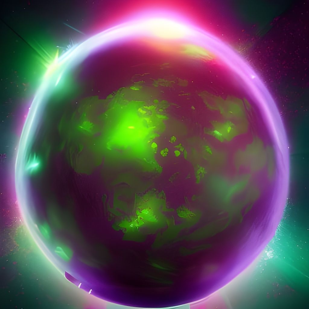 Luminescent Green Planet in Hyperrealistic Splash Art