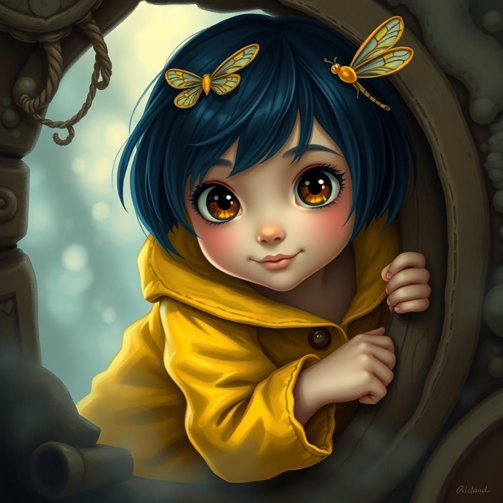 Girl Crawling Through Door: Ethereal Fantasy Art