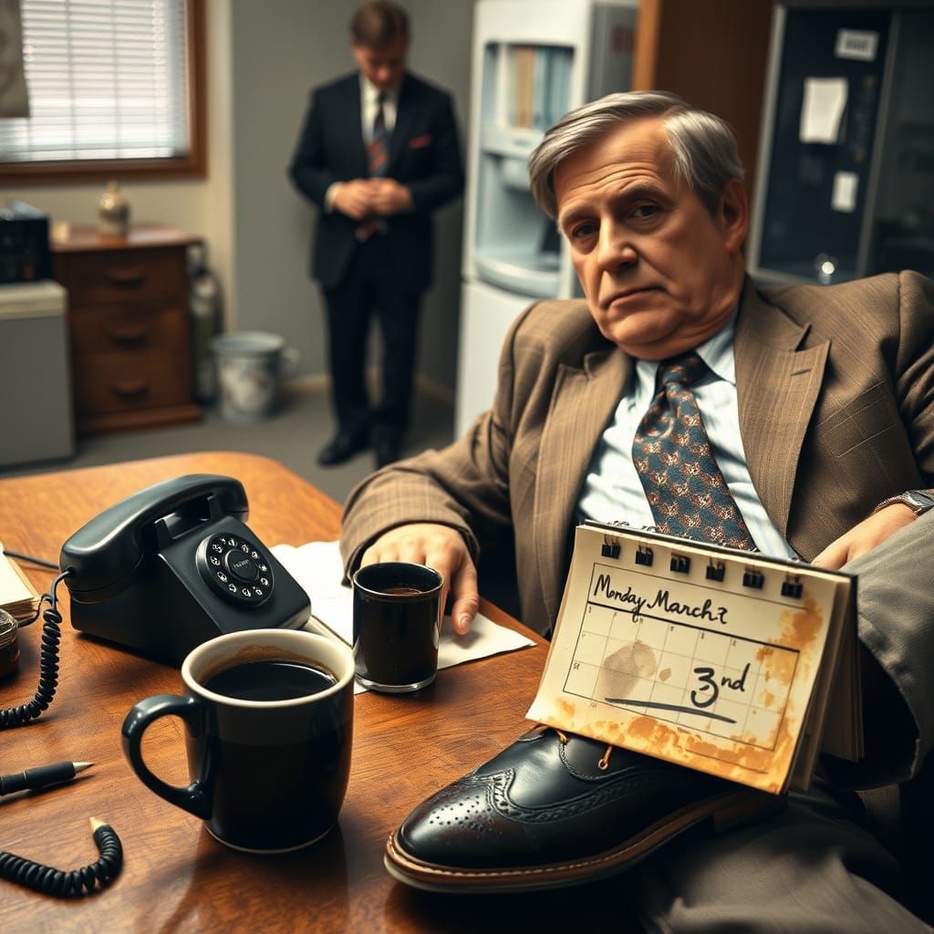 Retro Office Scene with Vintage Desk and Smoldering Cigarett...