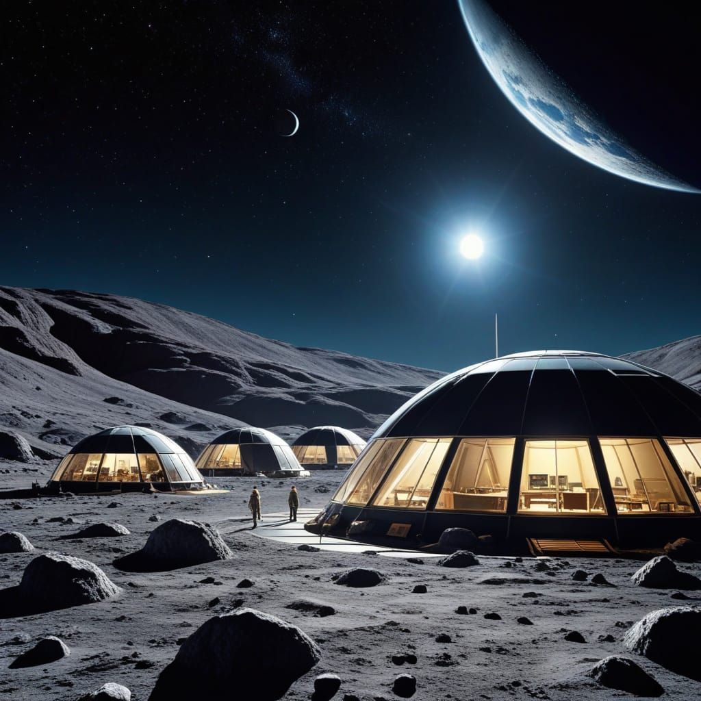 Earth Shines from the Moon: Sci-Fi Illustration