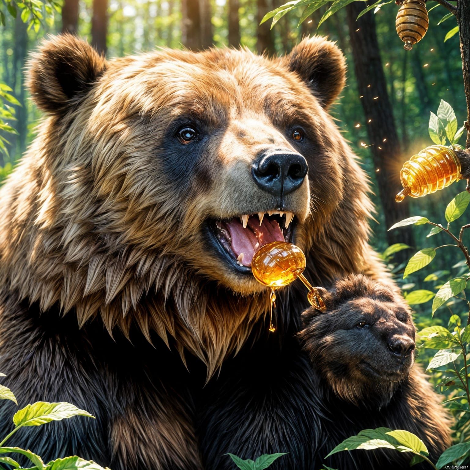 Bear Eating Honey in 3D Anime Art