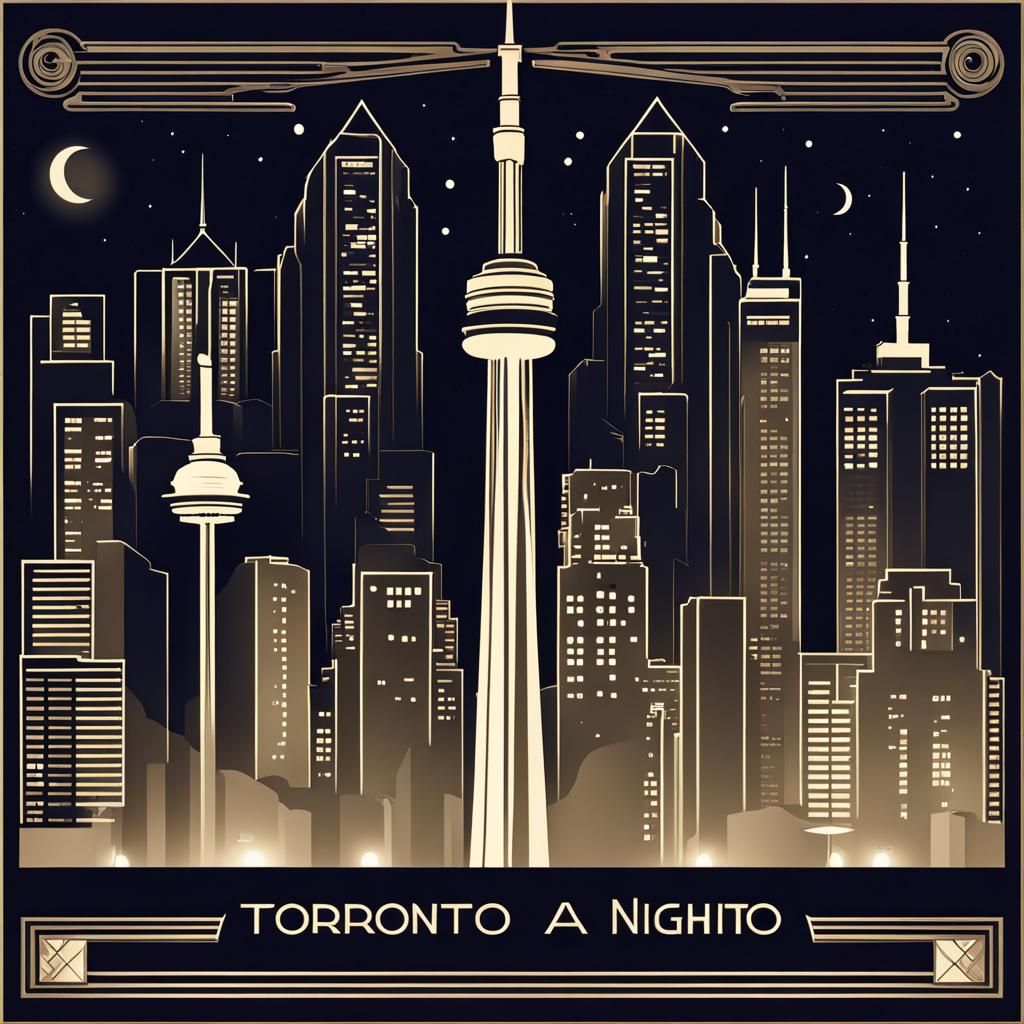 Toronto Night Skyline in Art Deco Style
