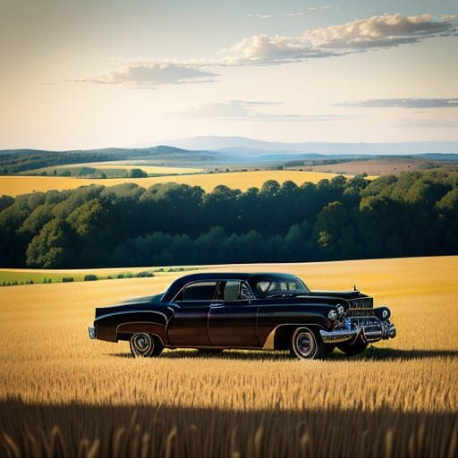 Vintage Americana Landscape with Classic Car in Rural Tennes...