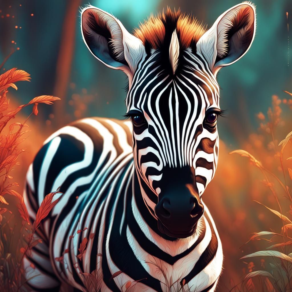Opulent Baby Zebra in Detailed Digital Art