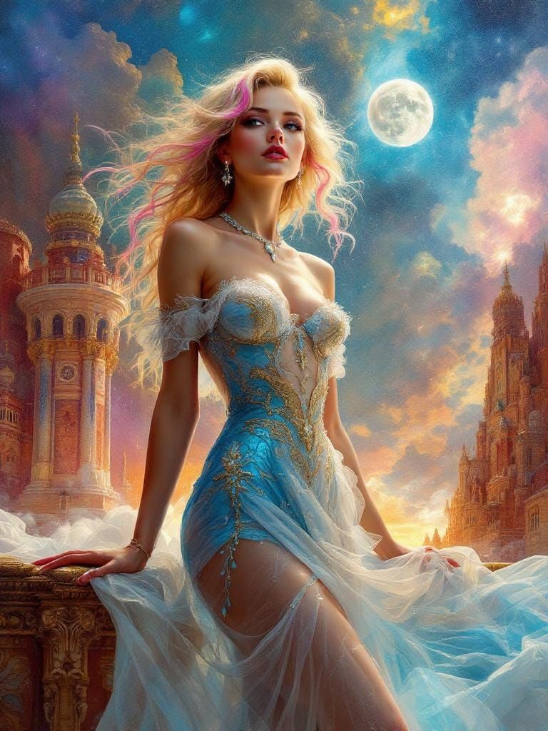 Baroque Woman with Surreal Color and Encaustic Textures