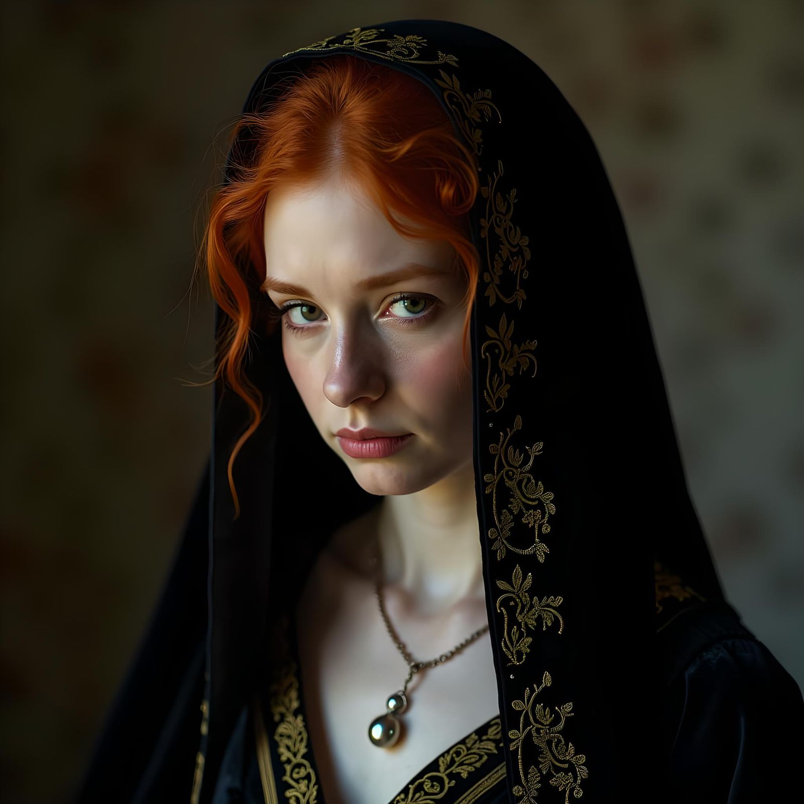 Mournful Redhead Portrait in Hyperrealistic Style