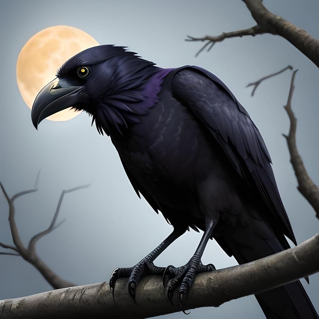 Raven Silhouette Against Orange Full Moon
