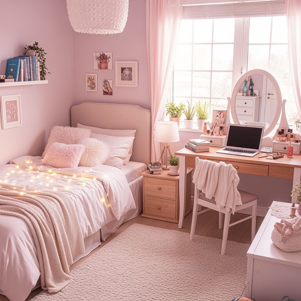 Cozy Pastel Girl's Bedroom Interior Design Photography