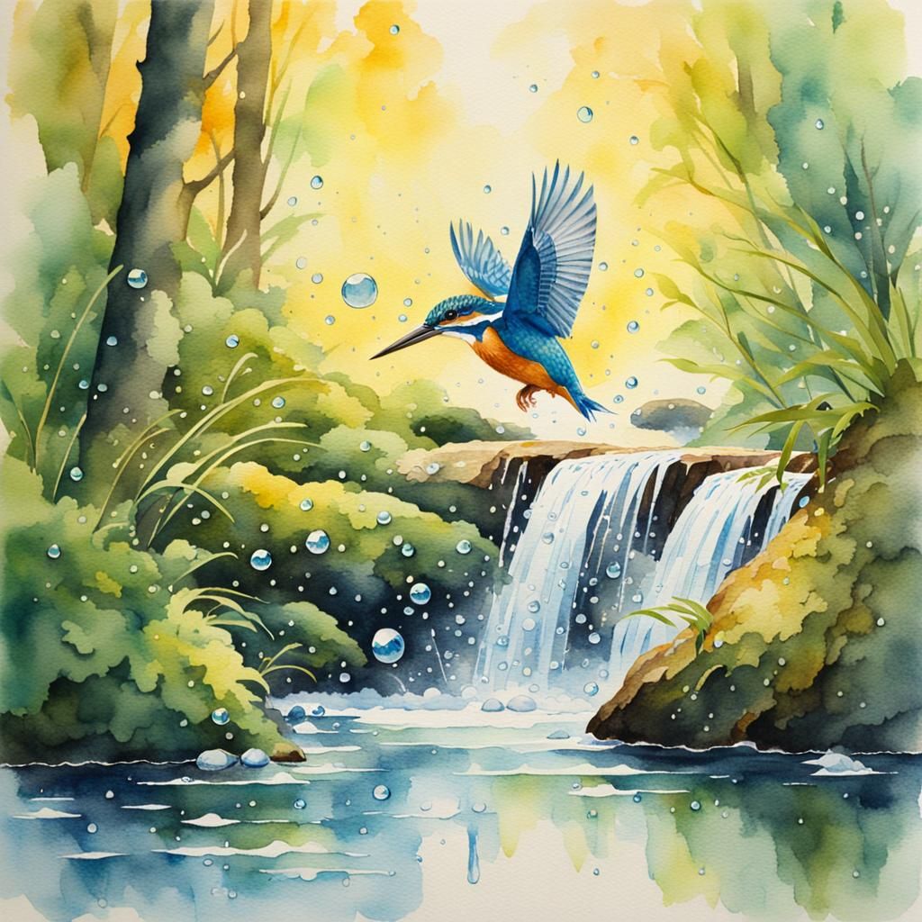 Kingfisher Snatching Fish: Vivid Watercolour Painting