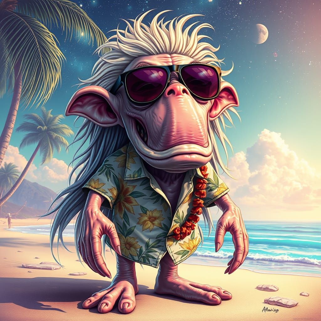 Hideous Monster Enjoys Hawaiian Vacation in Astral Illustrat...