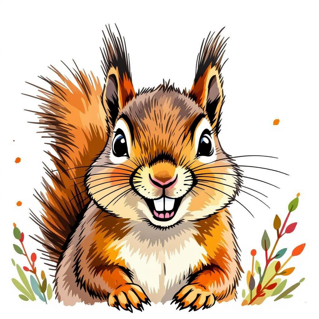 Whimsical Squirrel Portrait in Earthy Watercolor Style
