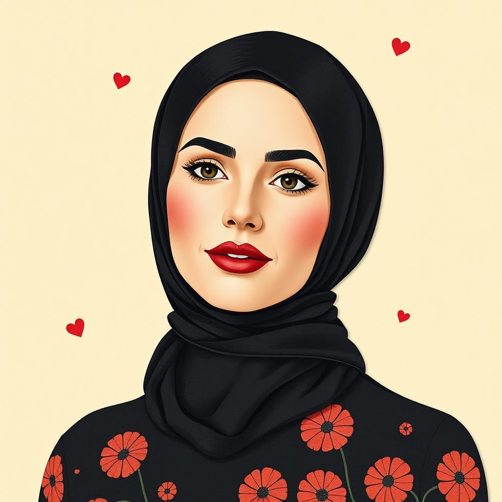 Whimsical Paper Collage Portrait of a Hijabi Woman