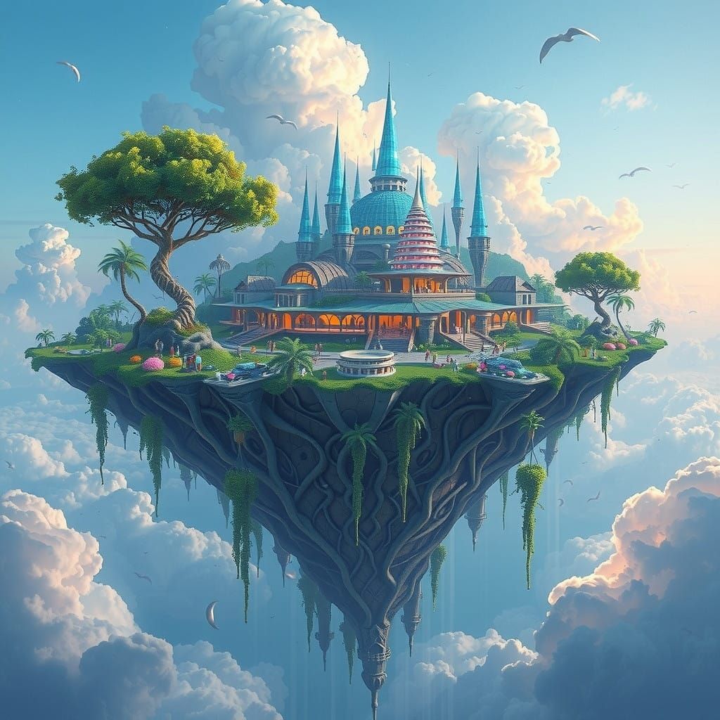 Ethereal City of Atlantis Floats Serenely in the Sky