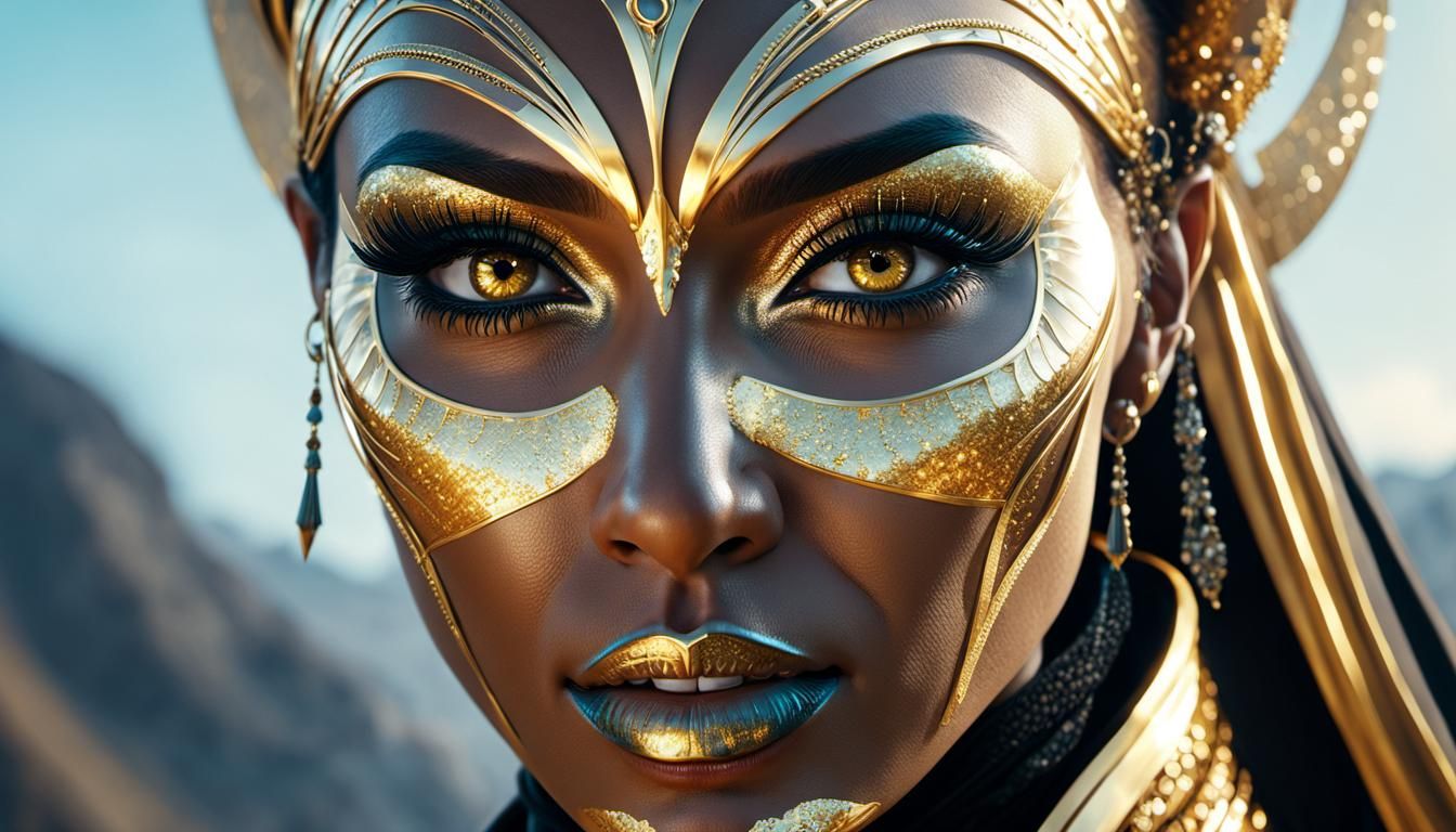 Woman with Gold Face Paint: Hyperrealistic 64k Portrait