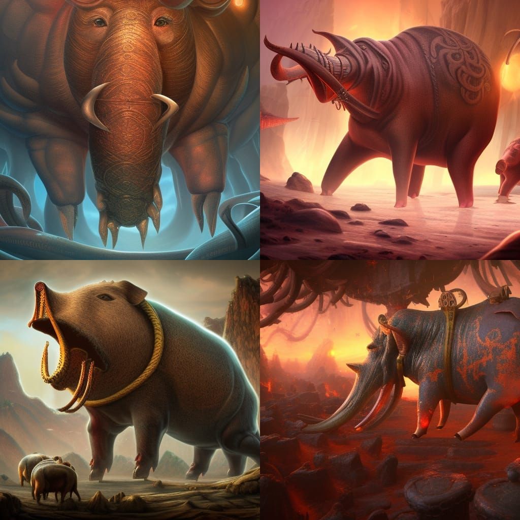 Fantastical Mastodon Pig Torture: Detailed Matte Painting