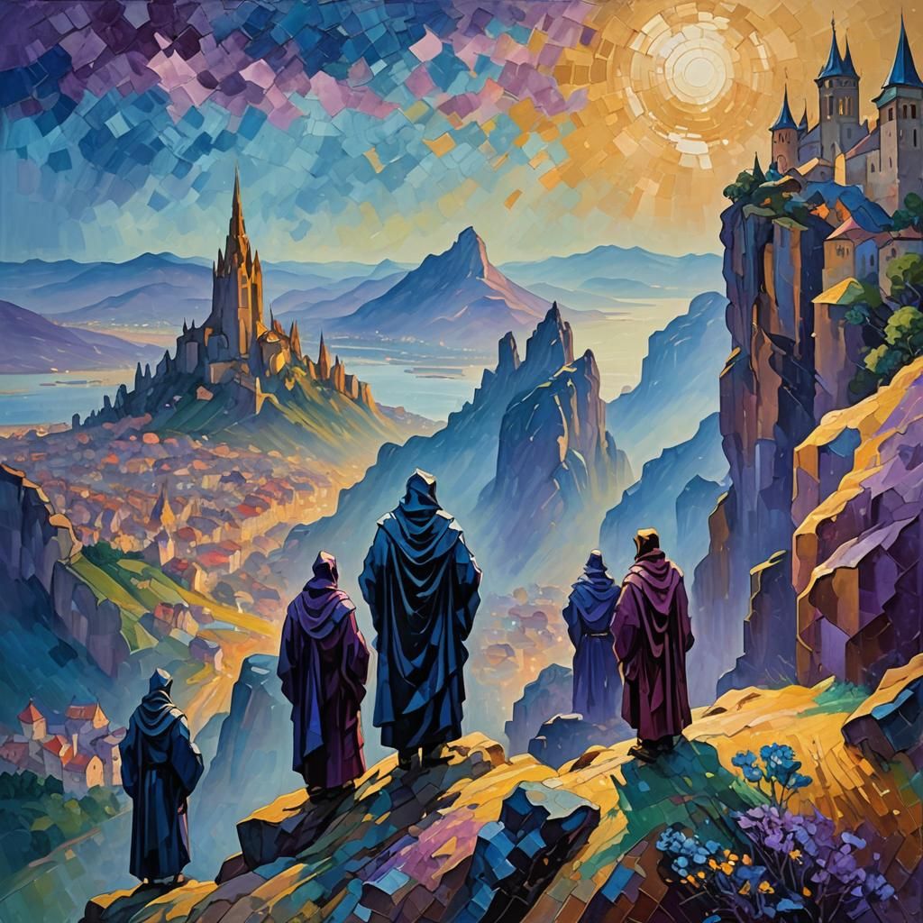 Mystical City View: Neo-Impressionist Oil Painting