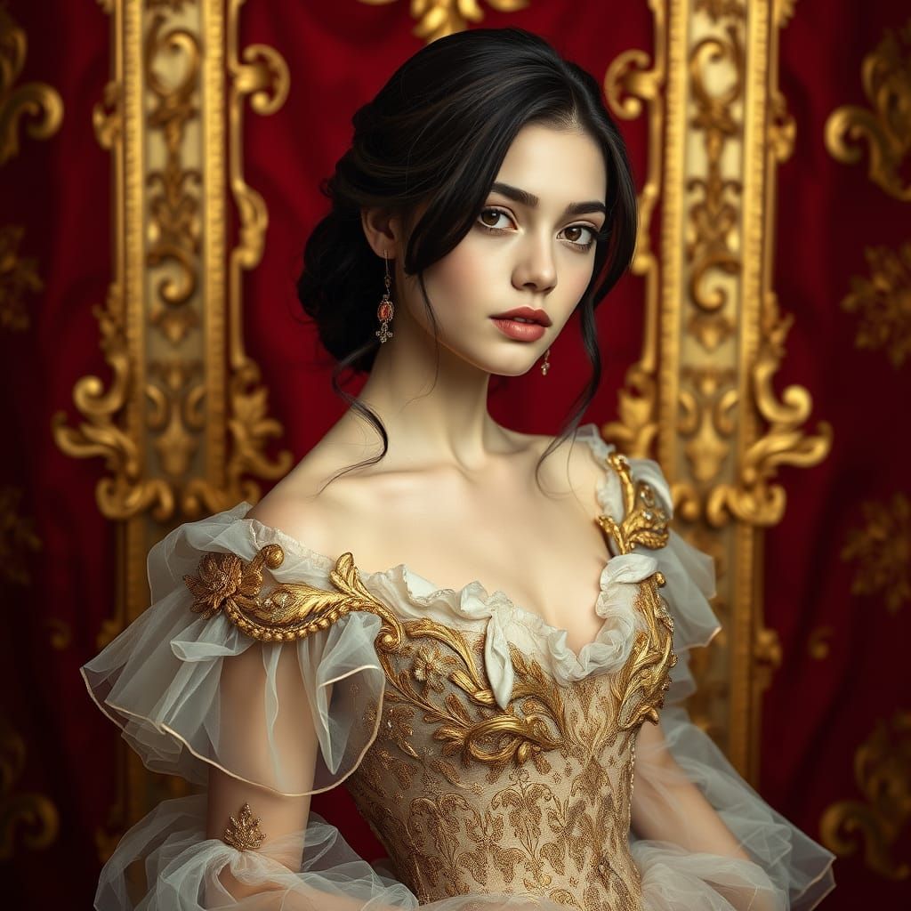 Elegant Lady in Opulent Velvet and Lace Attire